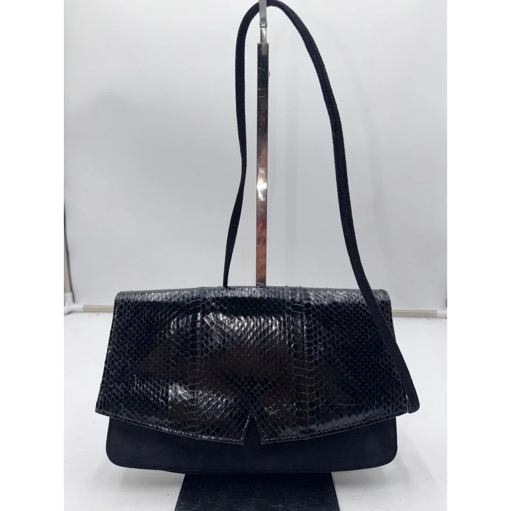 Vintage Saks Fifth Avenue Black Suede Exotic Snakeskin Shoulder Bag